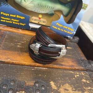 Brighton Pinion Hills Inlay Lace Leather Belt 2 Tone Black Brown UNISEX Sz 36